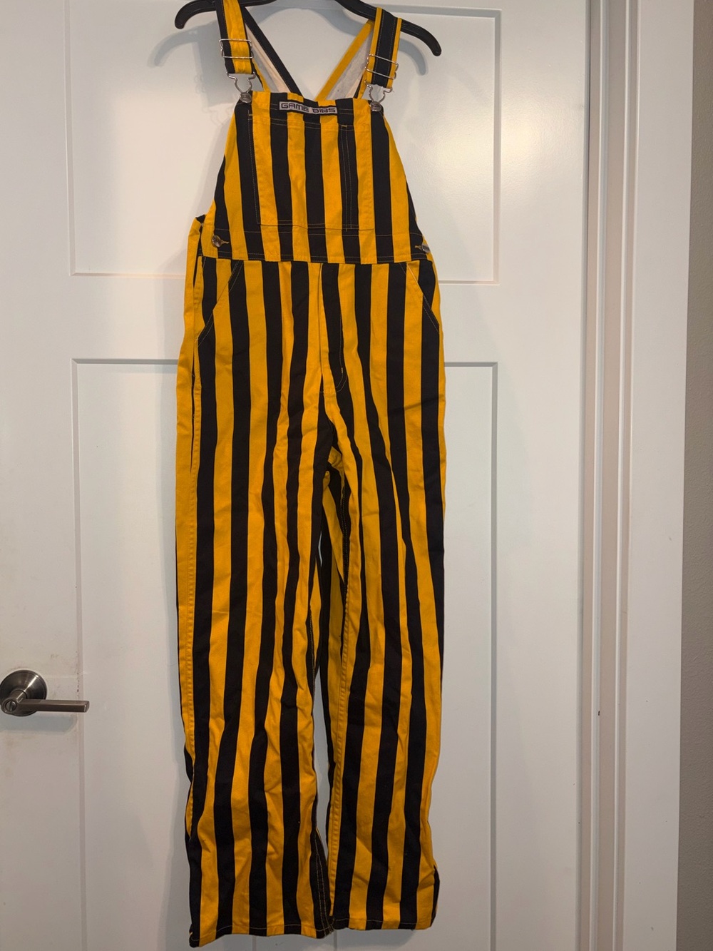 Game Day bibs overalls black & yellow stripes Hawkeyes Steelers Youth Large